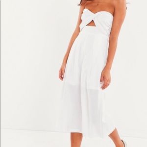 White Strapless Cutout Linen-like Jumpsuit
